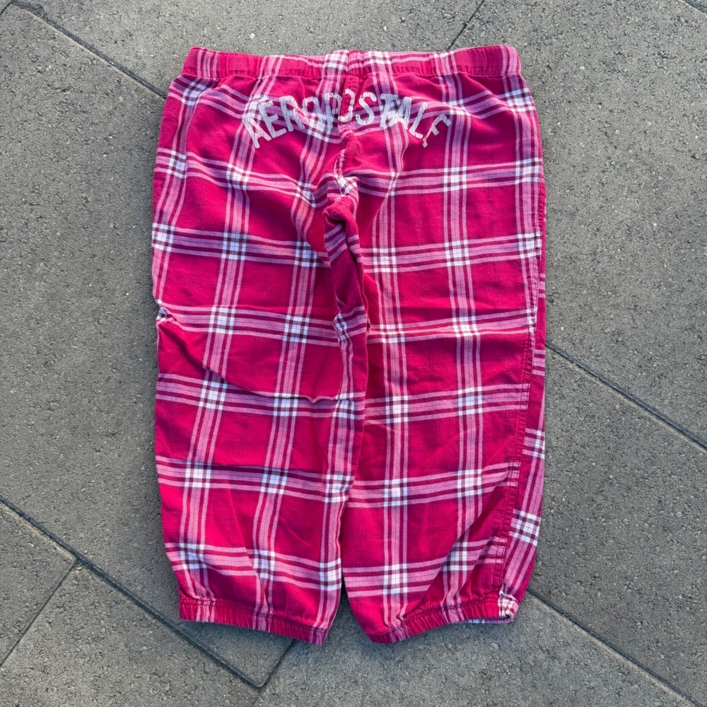 Aeropostale Pink Plaid Pajama Capri Pants Women Medium Logo Lounge Bottoms